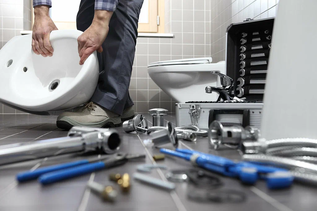 Plumbing tools prepared for a bathroom repair in Union City