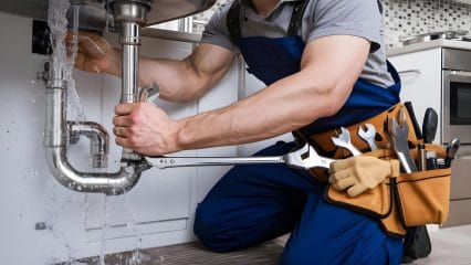 Technician using electronic equipment to detect a plumbing leak in Union City